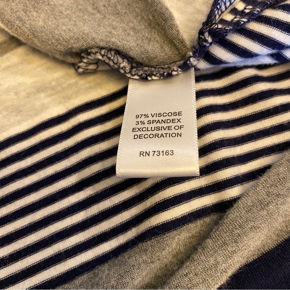 Cable & Gauge Hooded Top Navy Gray White Striped Size Medium Hoodie Short Sleeve - Picture 6 of 8